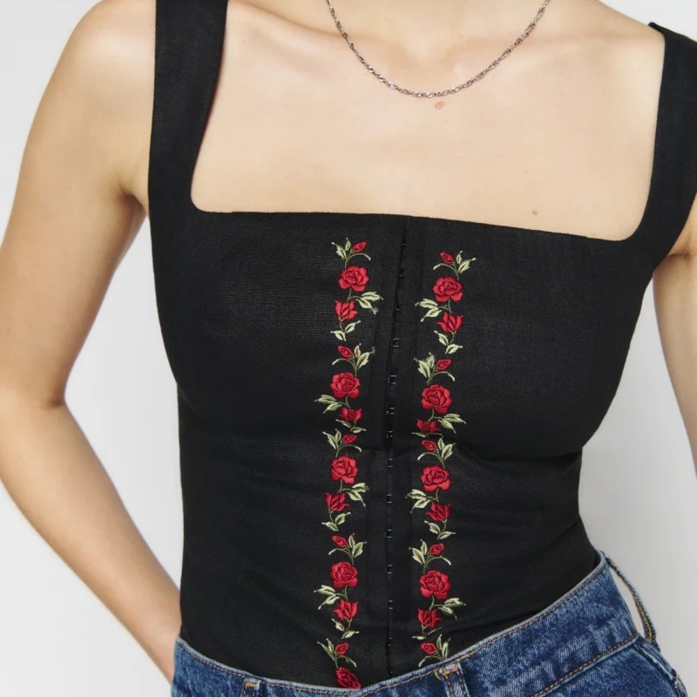 Reformation Embroidered Amara Corset Top